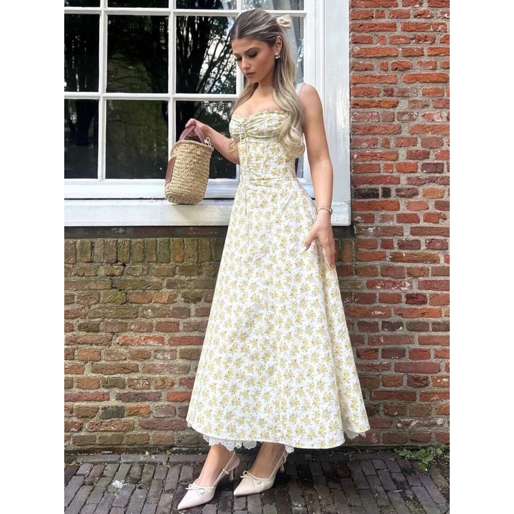 House of CB Rosalee White Vintage Floral Print Cotton Bustier Sundress XS - Picture 7 of 12